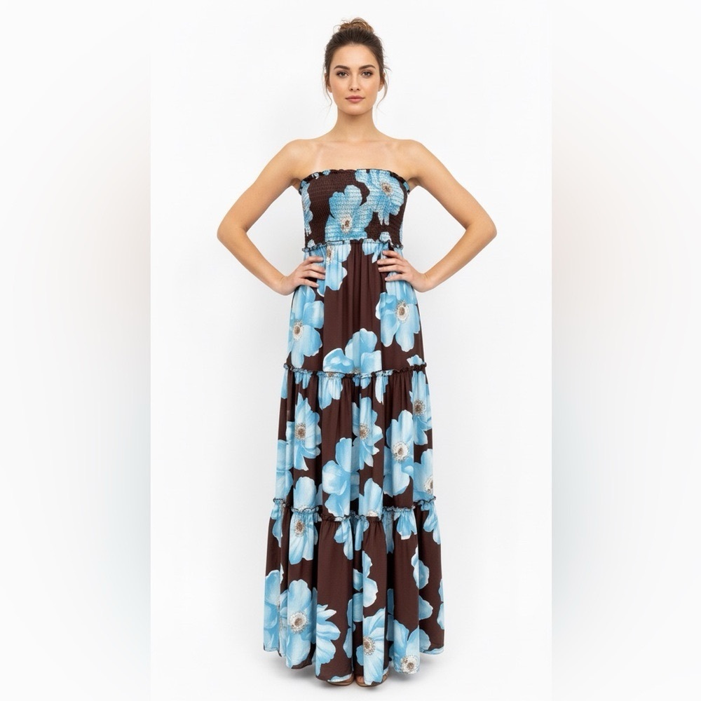 Abel The Label Anthropologie Chocolate Floral Maxi Dress, XL